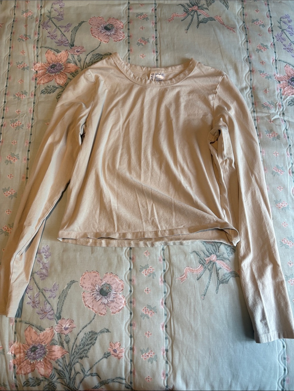 Long-Sleeve Crewneck Top - Beige